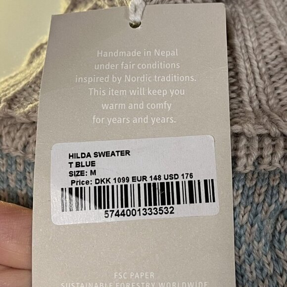 NWT Fuza Wool Hilda Handmade Chunky Knit Turtleneck Sweater Size M Blue Beige - Picture 8 of 10